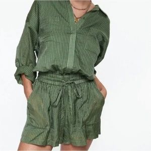 Cami NYC Constance Stripe Cotton & Silk Blend Romper Ivy Size S